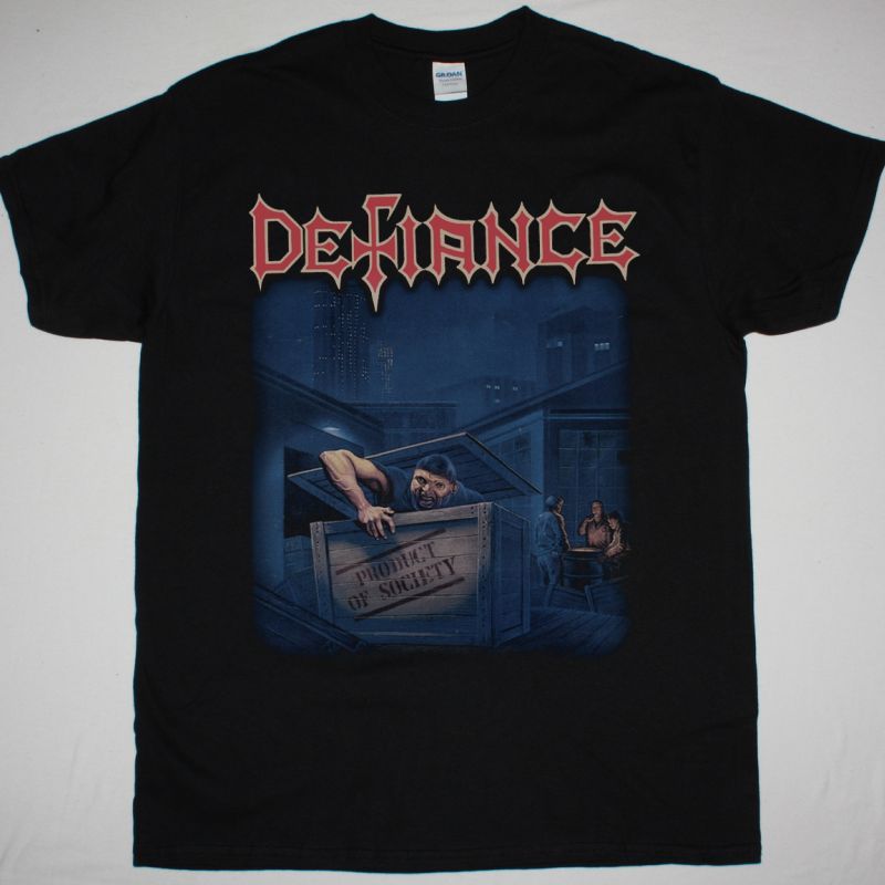 DEFIANCE PRODUCT OF SOCIETY 1989 NEW BLACK T-SHIRT