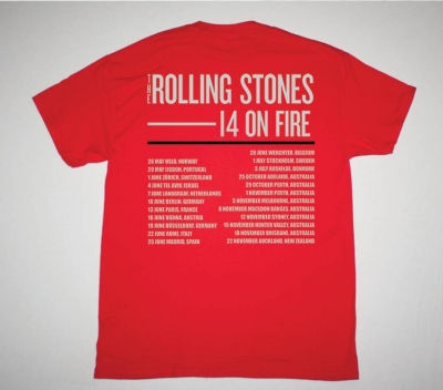 ROLLING STONES 14 ON FIRE DATEBACK NEW RED T-SHIRT