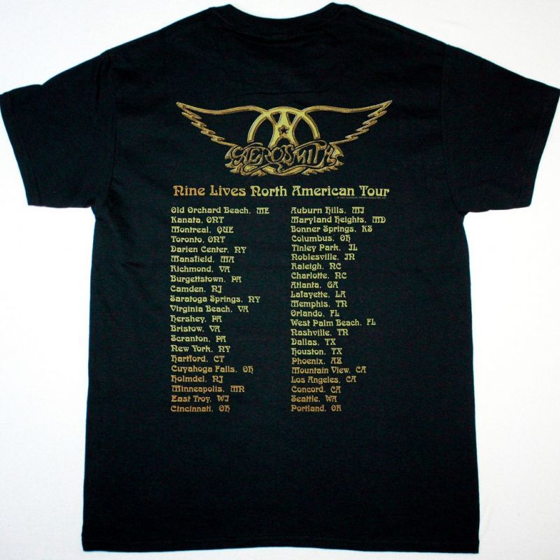 AEROSMITH NINE LIVES NORTH AMERICAN TOUR 1997 NEW BLACK TSHIRT