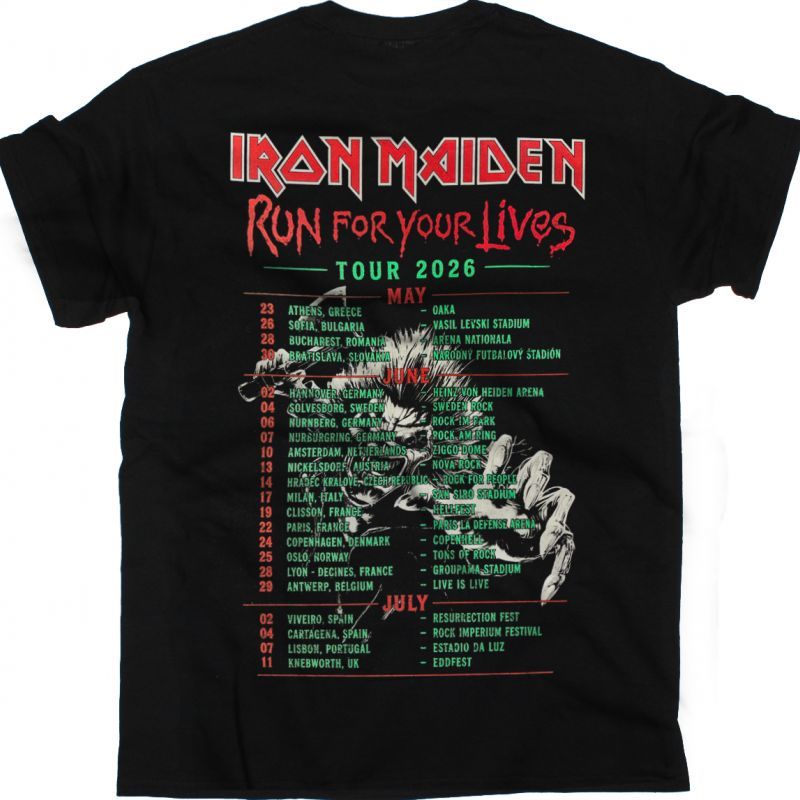IRON MAIDEN RUN FOR YOUR LIVES TOUR 2026 NEW BLACK T-SHIRT