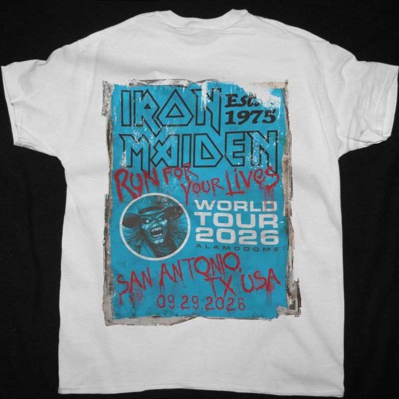 IRON MAIDEN RUN FOR YOUR LIVES 2026 TOUR TEXAS NEW WHITE T-SHIRT
