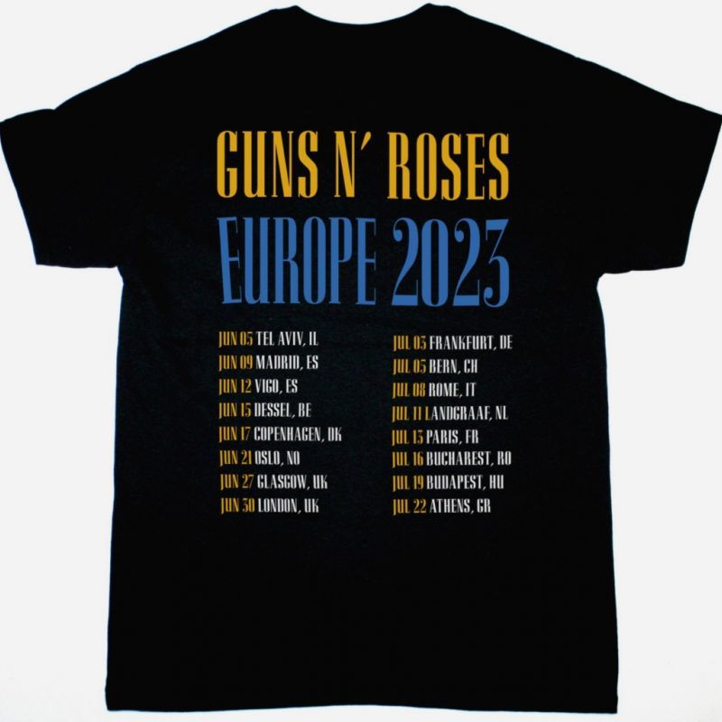 GUNS N ROSES EUROPE 2023 TOUR NEW BLACK T-SHIRT