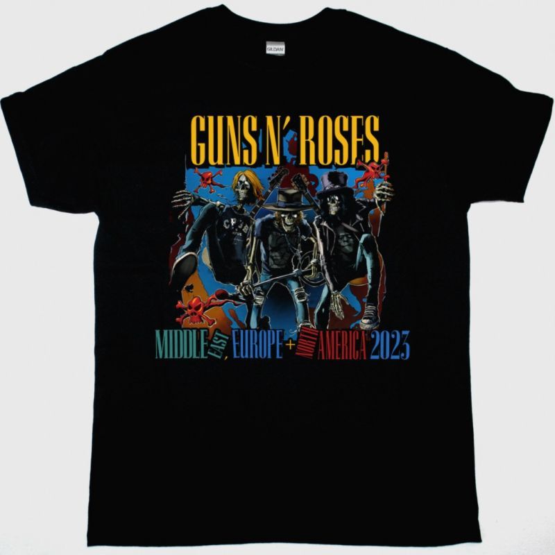 GUNS N ROSES 2023 TOUR NEW BLACK T-SHIRT
