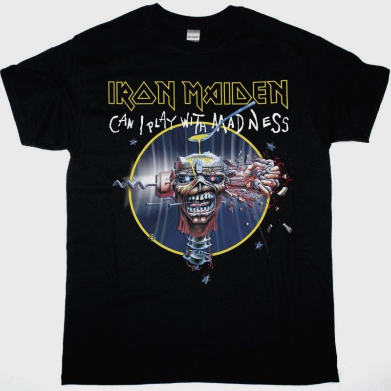 IRON MAIDEN CAN I PLAY WITH MADNESS NEW BLACK T-SHIRT