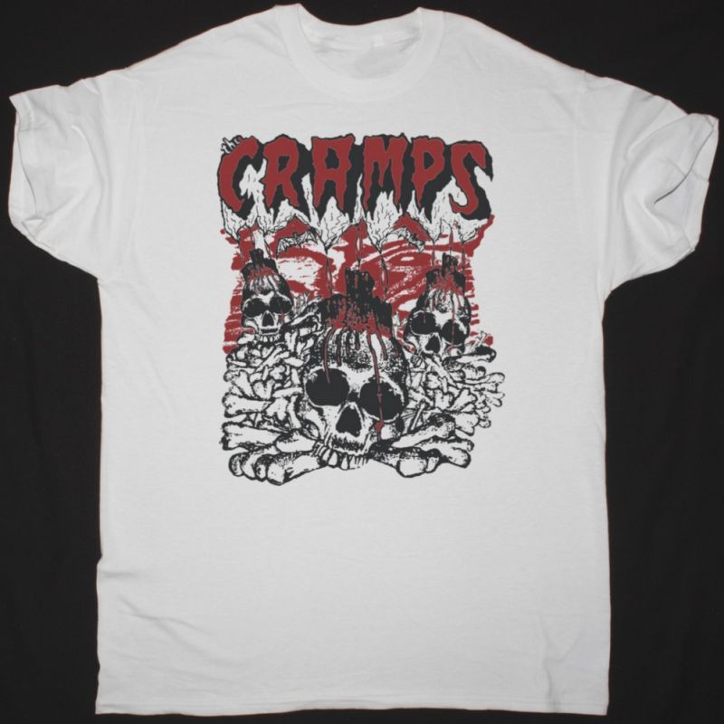 THE CRAMPS SKULLS AND BONES VINTAGE NEW WHITE T SHIRT