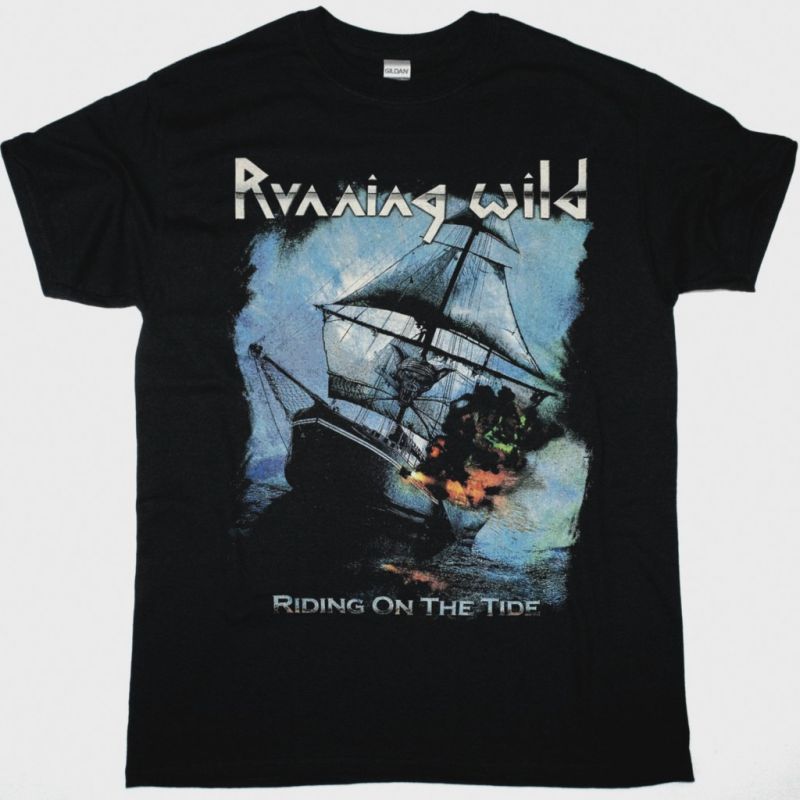 RUNNING WILD RIDING ON THE TIDE NEW BLACK T SHIRT