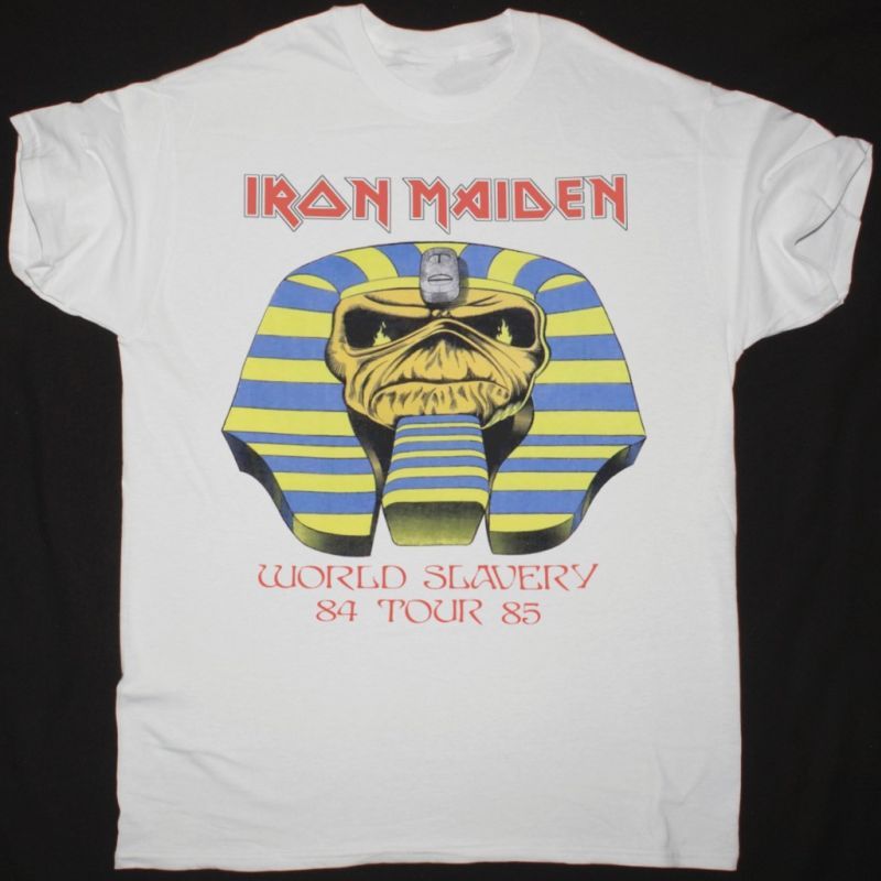 IRON MAIDEN POWERSLAVE WORLD SLAVERY TOUR 84-85 NEW WHITE T-SHIRT