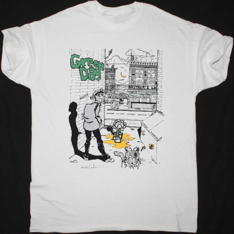 GREEN DAY PISS FLOWER NEW WHITE T SHIRT
