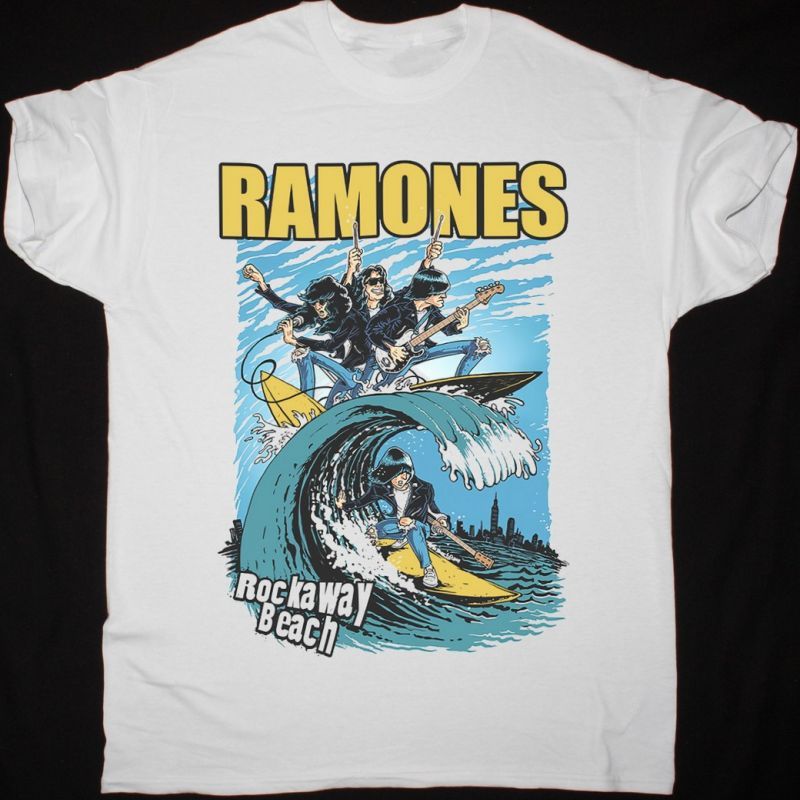 RAMONES ROCKAWAY BEACH NEW WHITE T-SHIRT