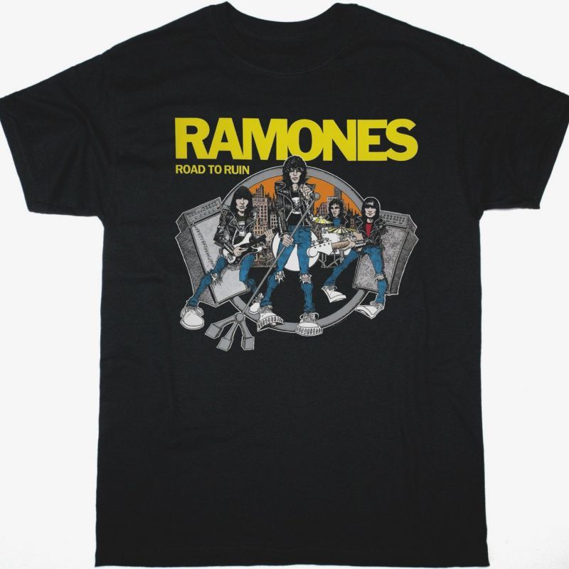 RAMONES ROAD TO RUIN NEW BLACK T-SHIRT