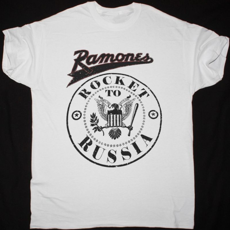 RAMONES ROCKET TO RUSSIA BASEBALL NEW WHITE T-SHIRT