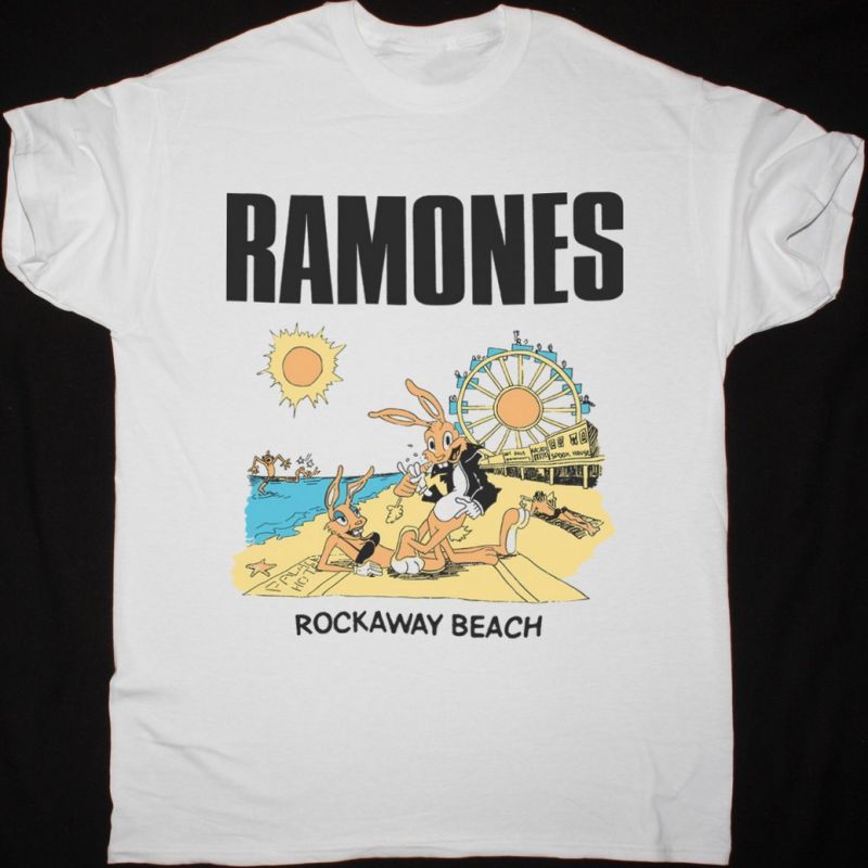 RAMONES ROCKAWAY BEACH HEY HO LET S GO NEW WHITE T-SHIRT