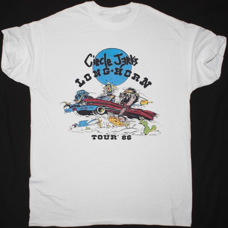 CIRCLE JERKS LONG HORN TOUR 1986 NEW WHITE T-SHIRT