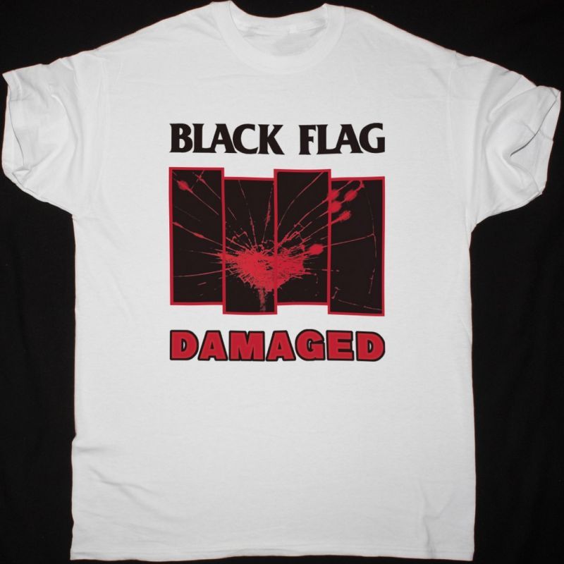 BLACK FLAG DAMAGED NEW WHITE T SHIRT