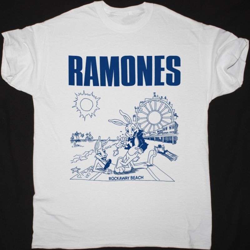 RAMONES ROCKAWAY BEACH VINTAGE NEW WHITE T-SHIRT