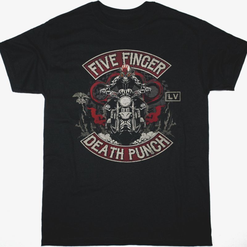 FIVE FINGER DEATH PUNCH BIKER SKULLY NEW BLACK T-SHIRT