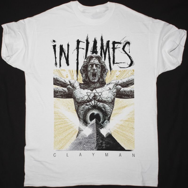 IN FLAMES CLAYMAN NEW WHITE T-SHIRT