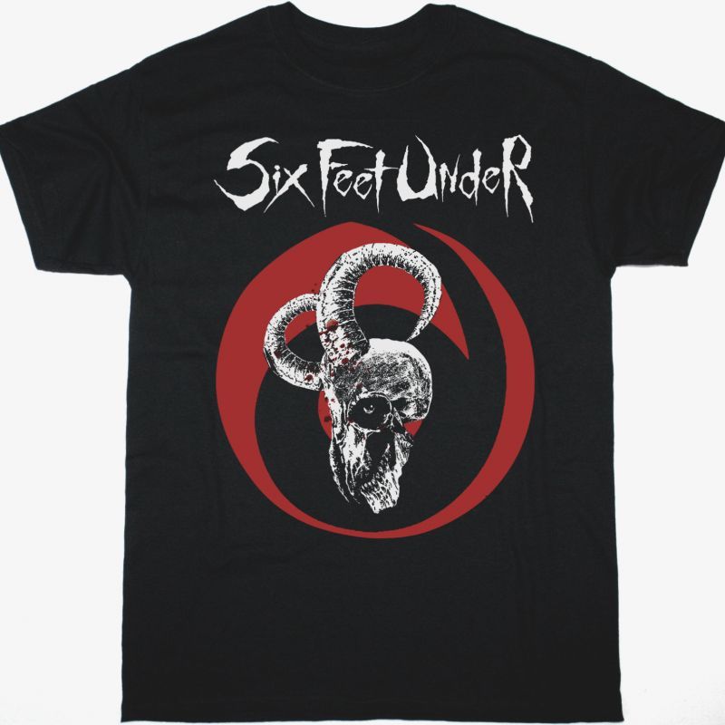 SIX FEET UNDER GOATSKULL NEW BLACK T-SHIRT