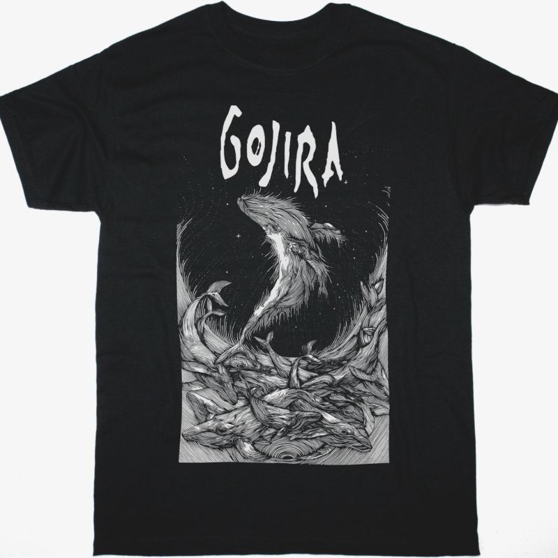 GOJIRA WOODBLOCK WHALES NEW BLACK T SHIRT