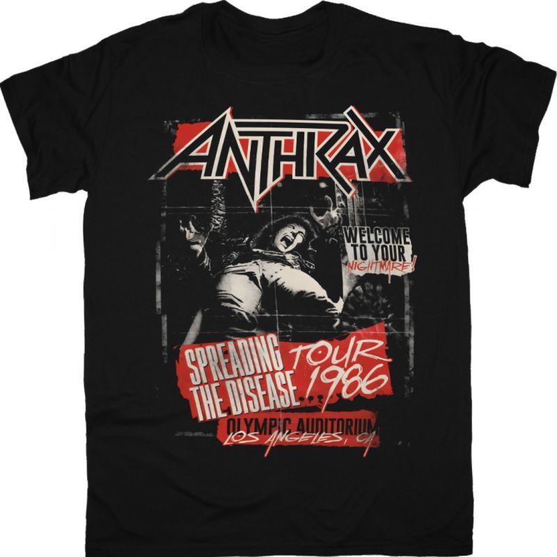 ANTHRAX SPREADING THE DISEASE TOUR 1986 LOS ANGELES CA NEW BLACK T-SHIRT