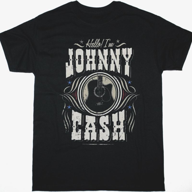 JOHNNY CASH GUITAR  NEW BLACK T-SHIRT
