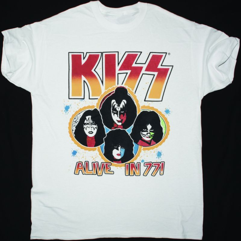 KISS ALIVE IN 77 NEW WHITE T-SHIRT