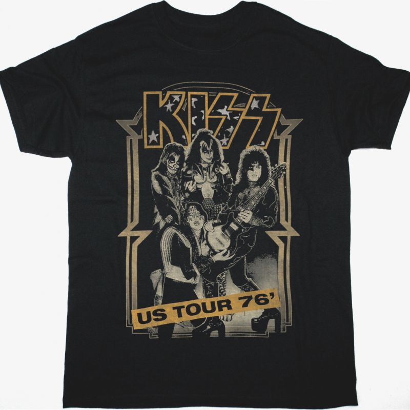 KISS US TOUR 76 NEW BLACK T-SHIRT