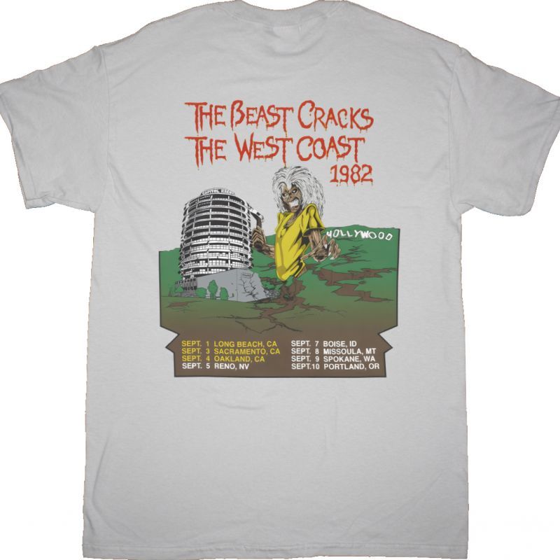 IRON MAIDEN THE BEAST CRACKS WEST COAST NEW GREY T-SHIRT