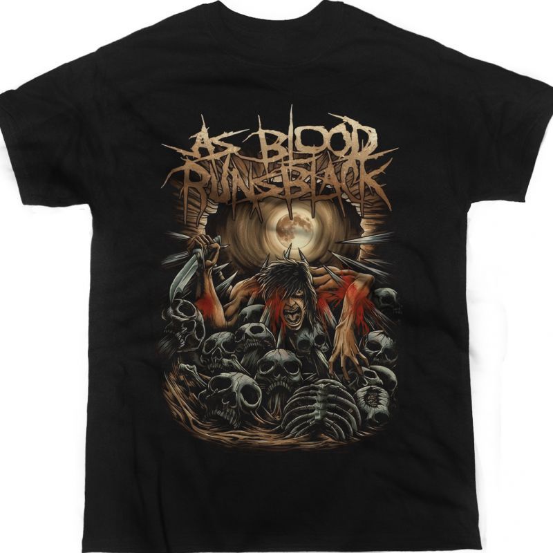 AS BLOOD RUNS BLACK BRUTAL SKULL PIT NEW BLACK T-SHIRT