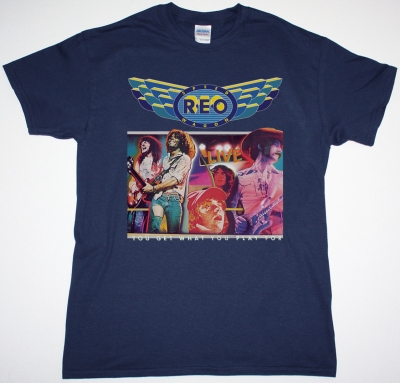 REO SPEEDWAGON YOU GET WHAT YOU PLAY FOR 1977 NEW NAVY BLUE T-SHIRT