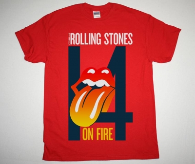 ROLLING STONES 14 ON FIRE DATEBACK NEW RED T-SHIRT