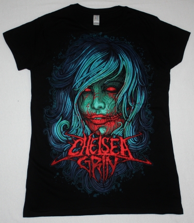 CHELSEA GRIN GIRL FACE NEW BLACK LADY T-SHIRT
