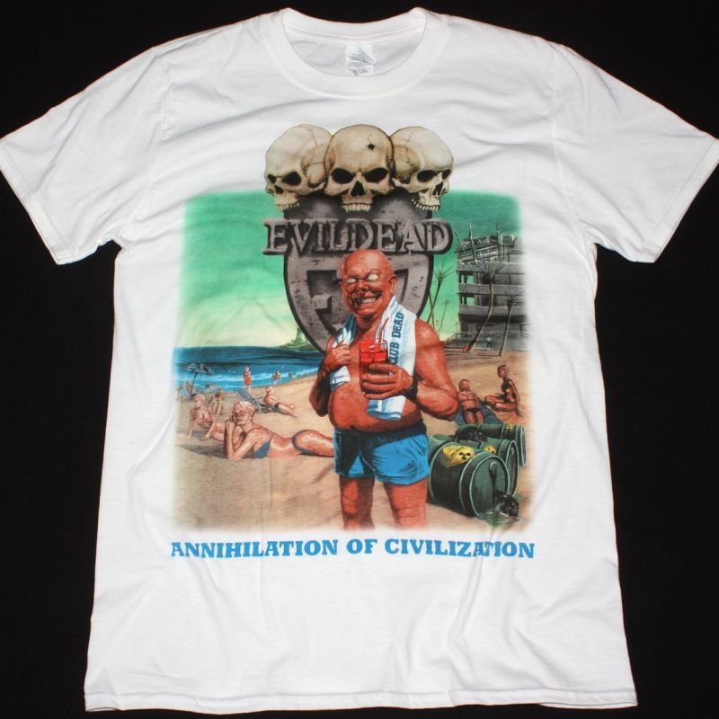 EVILDEAD ANNIHILATION OF CIVILIZATION 1989 NEW WHITE T-SHIRT
