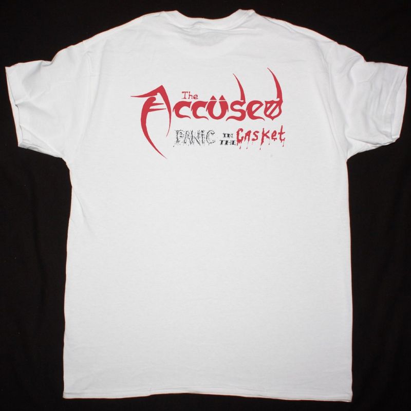 THE ACCUSED PANIC IN THE CASKET NEW WHITE T SHIRT