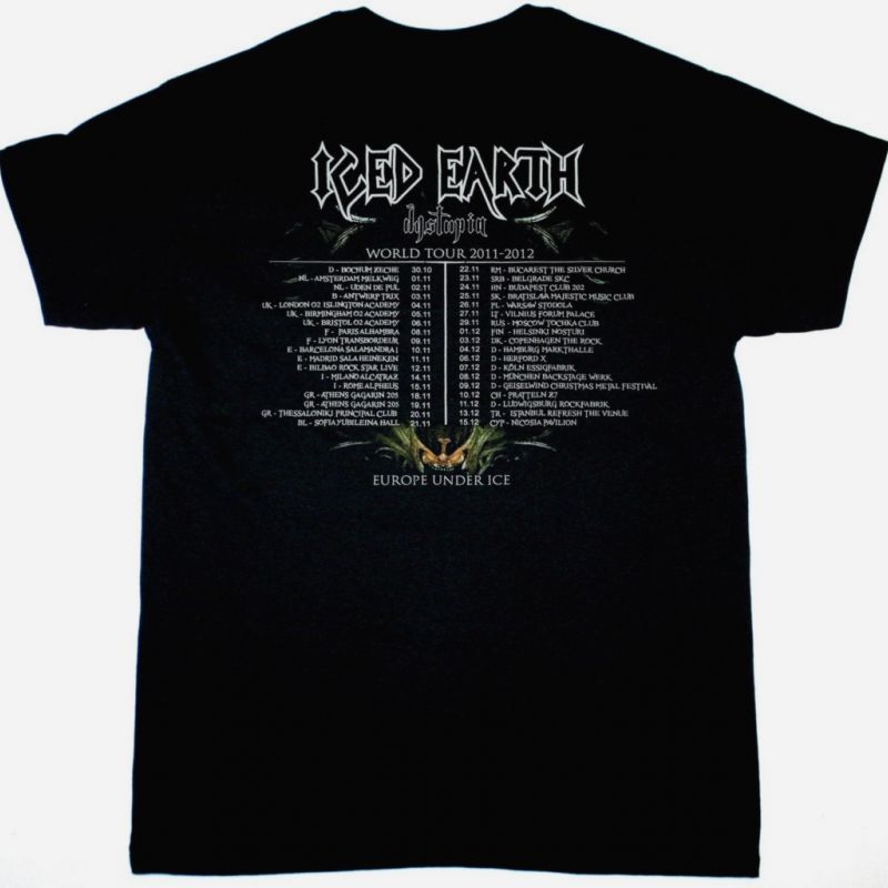 ICED EARTH DYSTOPIA WORLD TOUR 2011-2012 NEW BLACK T-SHIRT