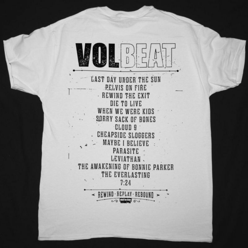 VOLBEAT REWIND REPLAY REBOUND TRACKLIST  NEW WHITE T-SHIRT