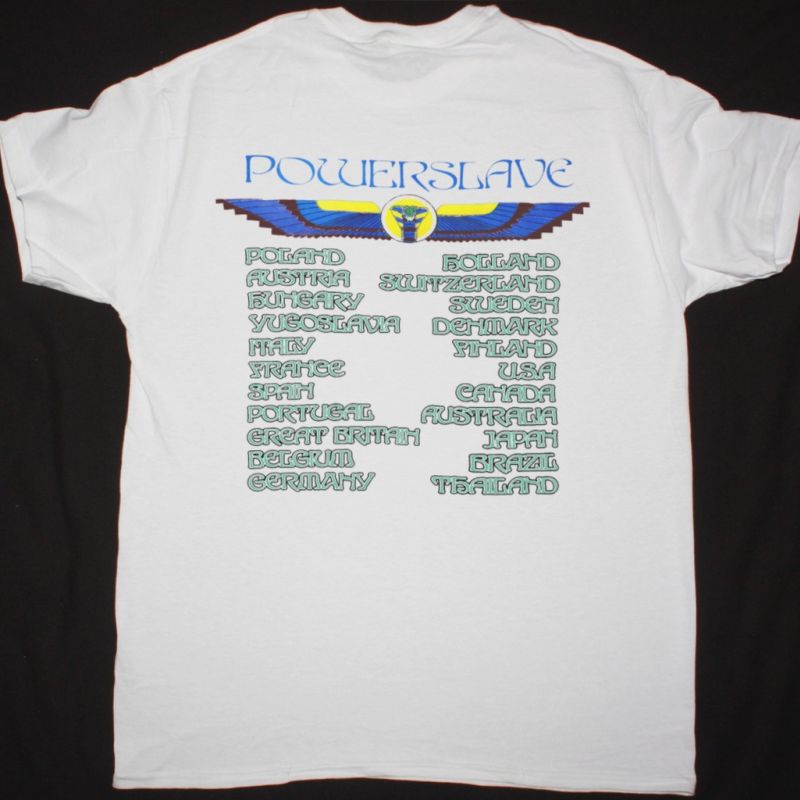 IRON MAIDEN POWERSLAVE WORLD SLAVERY TOUR 84-85 NEW WHITE T-SHIRT
