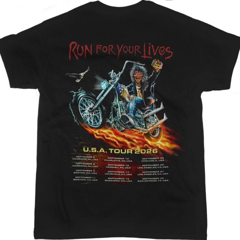 IRON MAIDEN RUN FOR YOUR LIVES 2026 TOUR USA NEW BLACK T-SHIRT