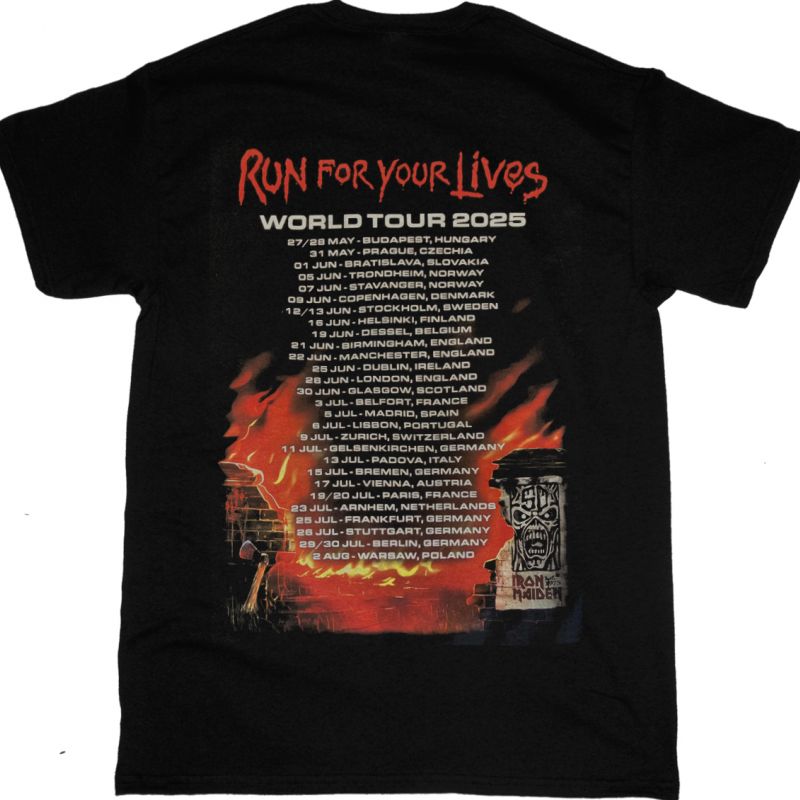 IRON MAIDEN RUN FOR YOUR LIVES 2025 TOUR NEW BLACK T-SHIRT