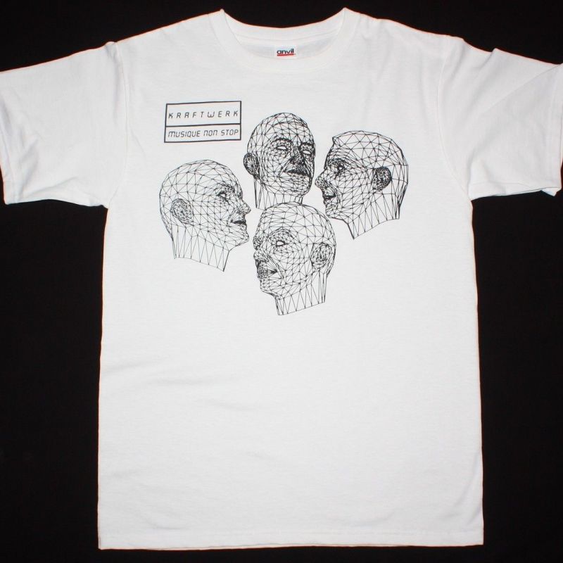KRAFTWERK MUSIQUE/MUSIC NON STOP NEW WHITE RARE T-SHIRT - Best Rock T-shirts