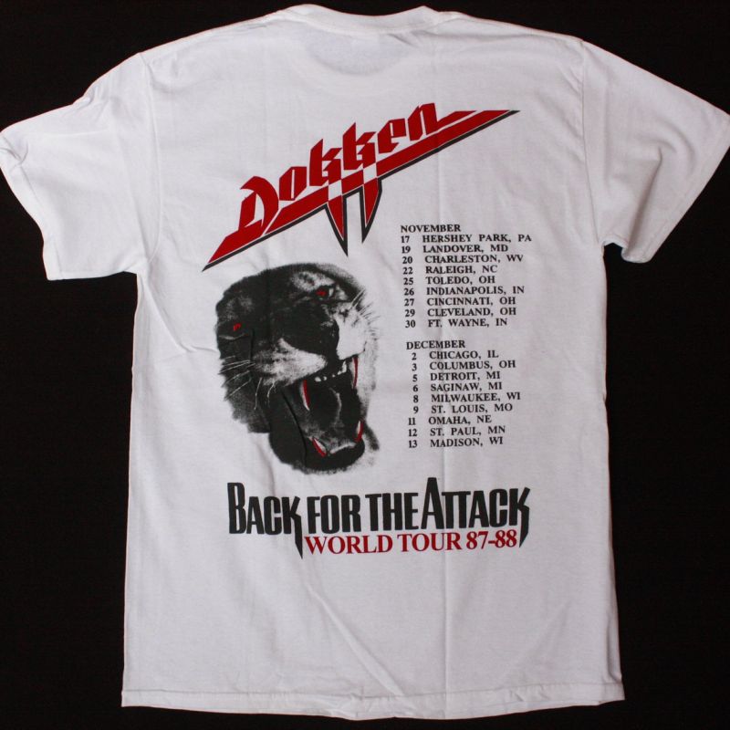 DOKKEN BACK FOR THE ATTACK WORLD TOUR 87-88 NEW WHITE T-SHIRT