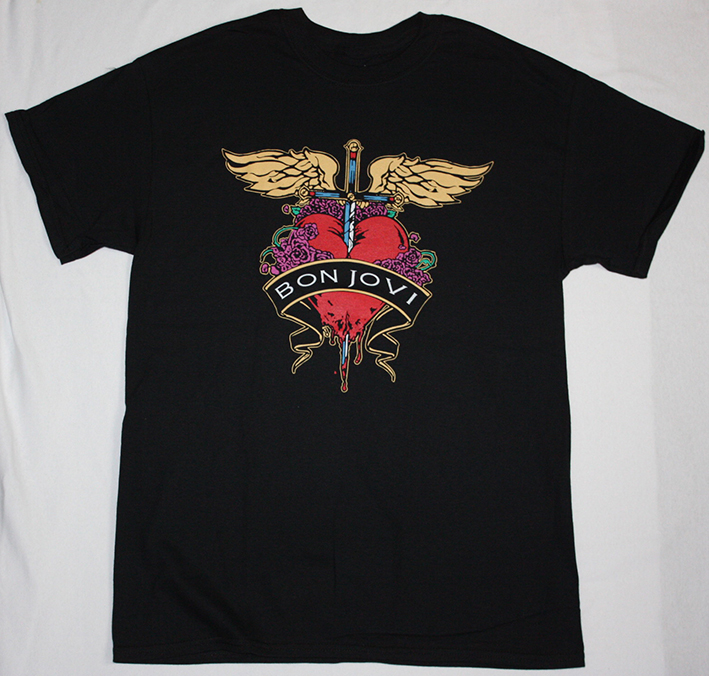 BON JOVI JON LOGO HEART EUROPE RATT NEW BLACK T-SHIRT - Best Rock T-shirts