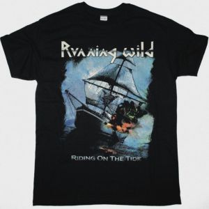 RUNNING WILD RIDING ON THE TIDE NEW BLACK T SHIRT