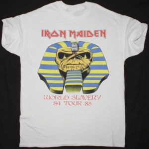 IRON MAIDEN POWERSLAVE WORLD SLAVERY TOUR 84-85 NEW WHITE T-SHIRT